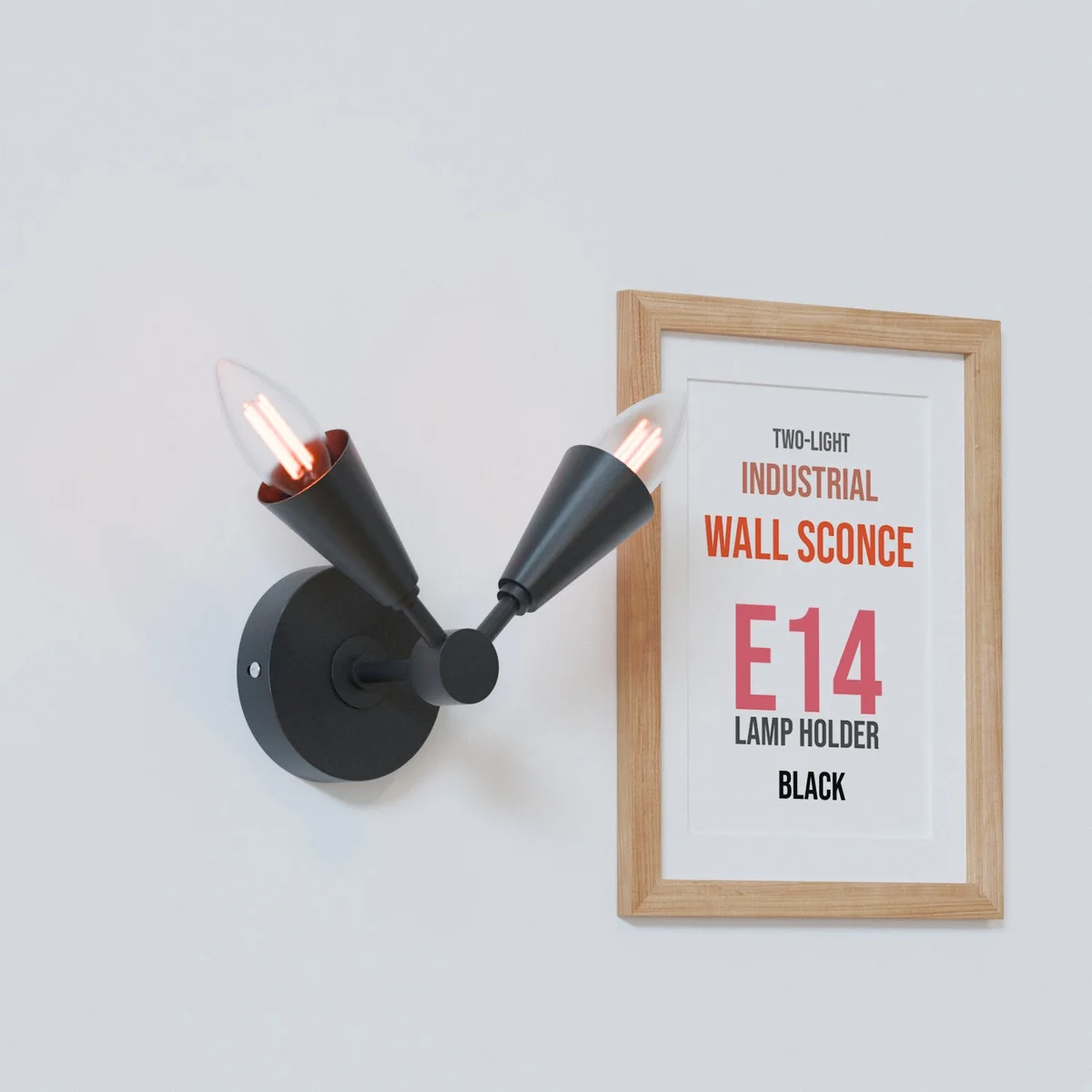 Modern wall sconce with two adjustable long cone-shaped metal shades in matte finish, designed for indoor wall mounting