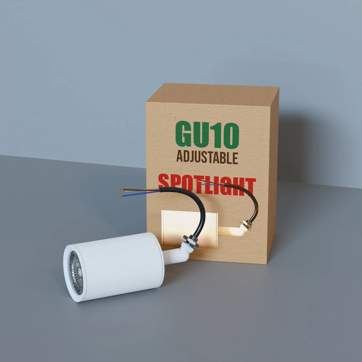 Modern yellow brass adjustable ceiling spotlight with cylindrical metal design and adjustable arm for directional lighting