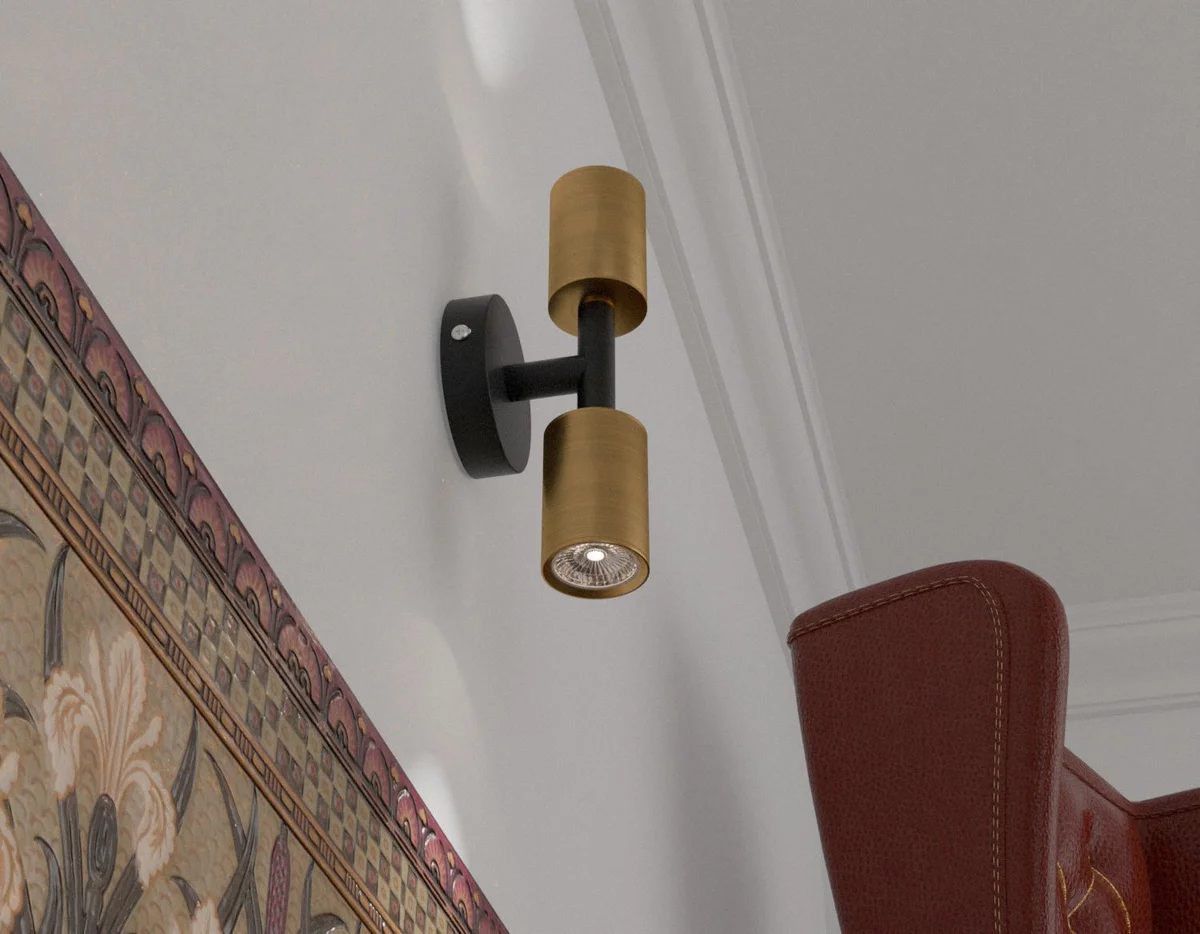 Double head modern metal GU10 spotlight wall light with two cylindrical fixed lamps in sleek conduit design