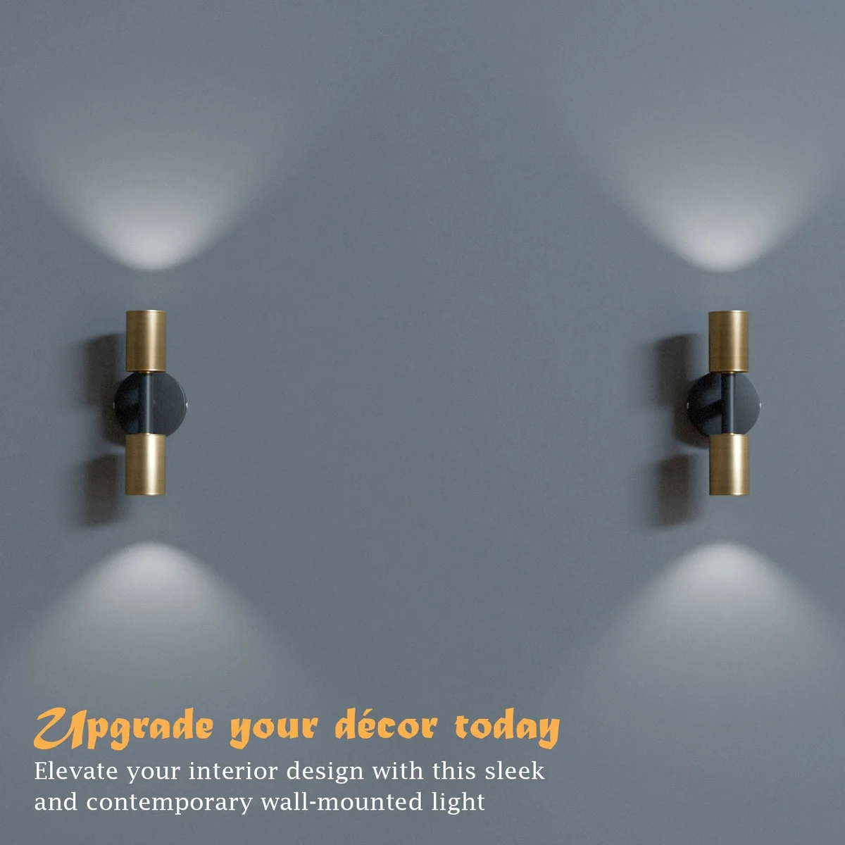 Modern double head wall light with two cylindrical metal heads, fixed position, suitable for GU10 bulbs, indoor use