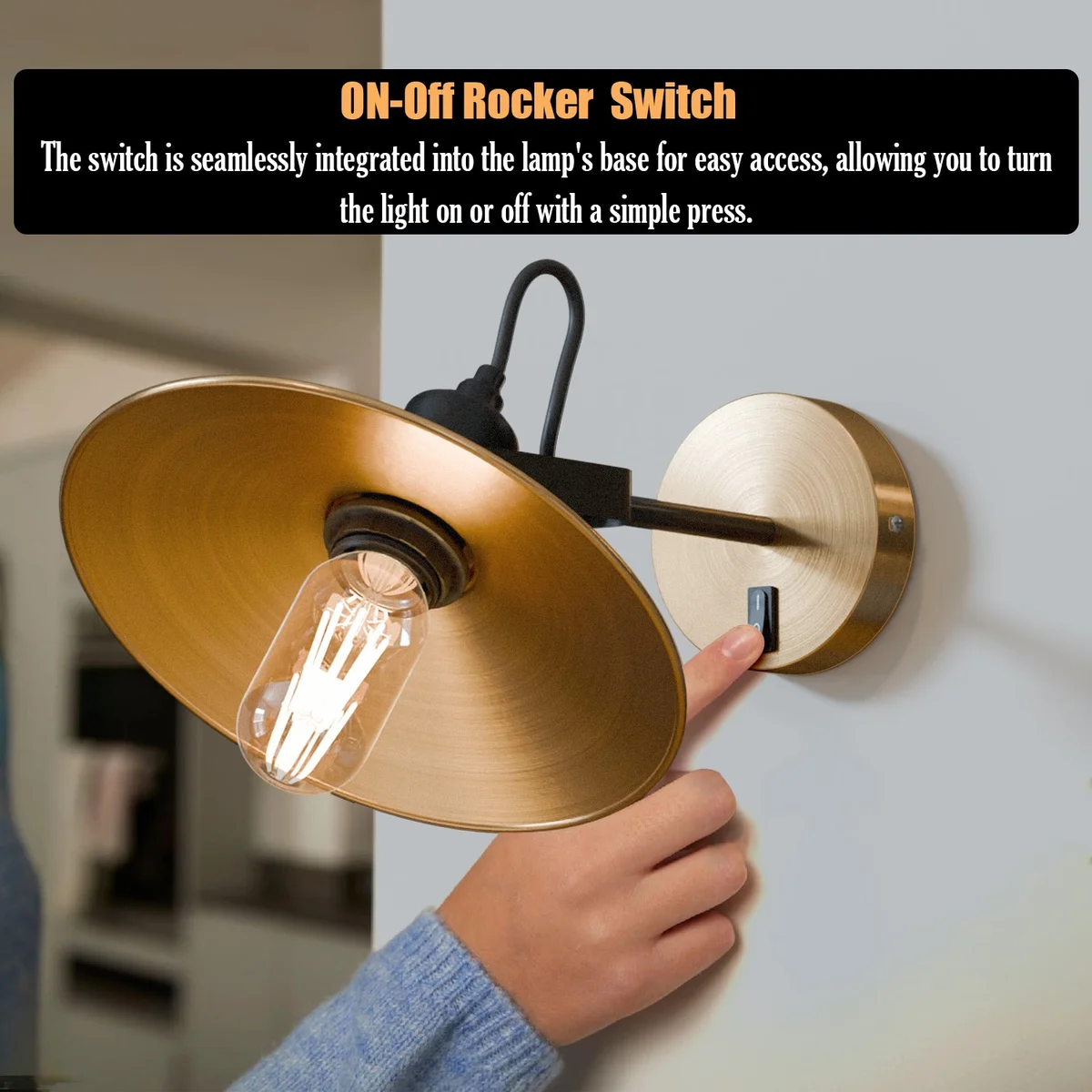 Industrial wall sconce with adjustable 180° swivel metal arm and LED E27 bulb compatibility, shown mounted on wall