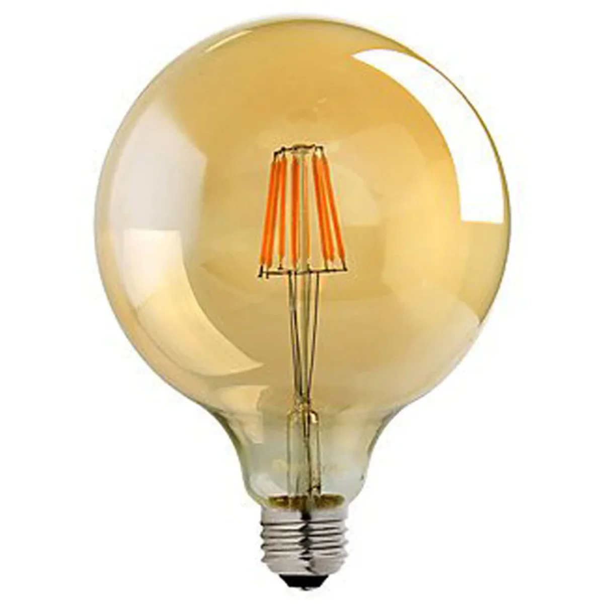 Vintage LED bulb G125 globe with amber glass and visible filament, E27 screw base, warm 2700K light, 8W dimmable design