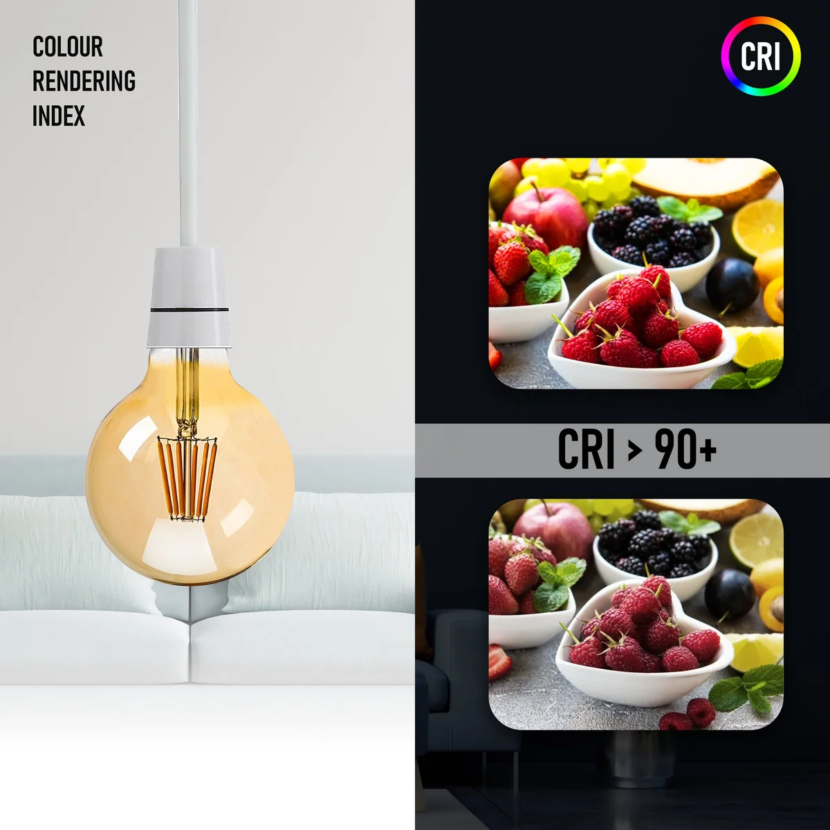 Vintage LED bulb G125 globe with amber glass and visible tungsten filament, dimmable E27 screw base, warm white light
