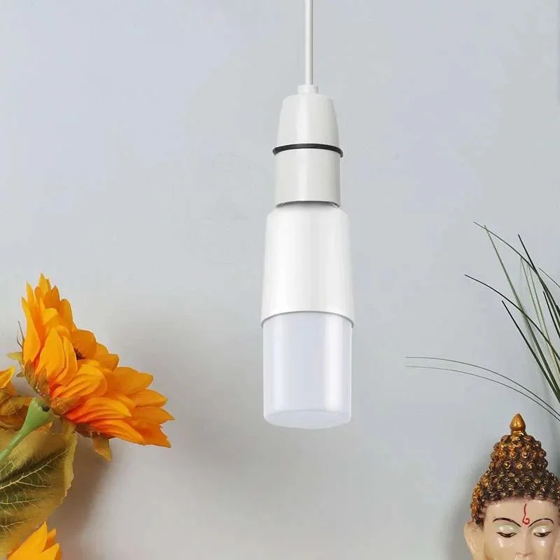 T37 tubular LED bulb with B22 bayonet base shown glowing cool white light, slim design fits narrow fixtures
