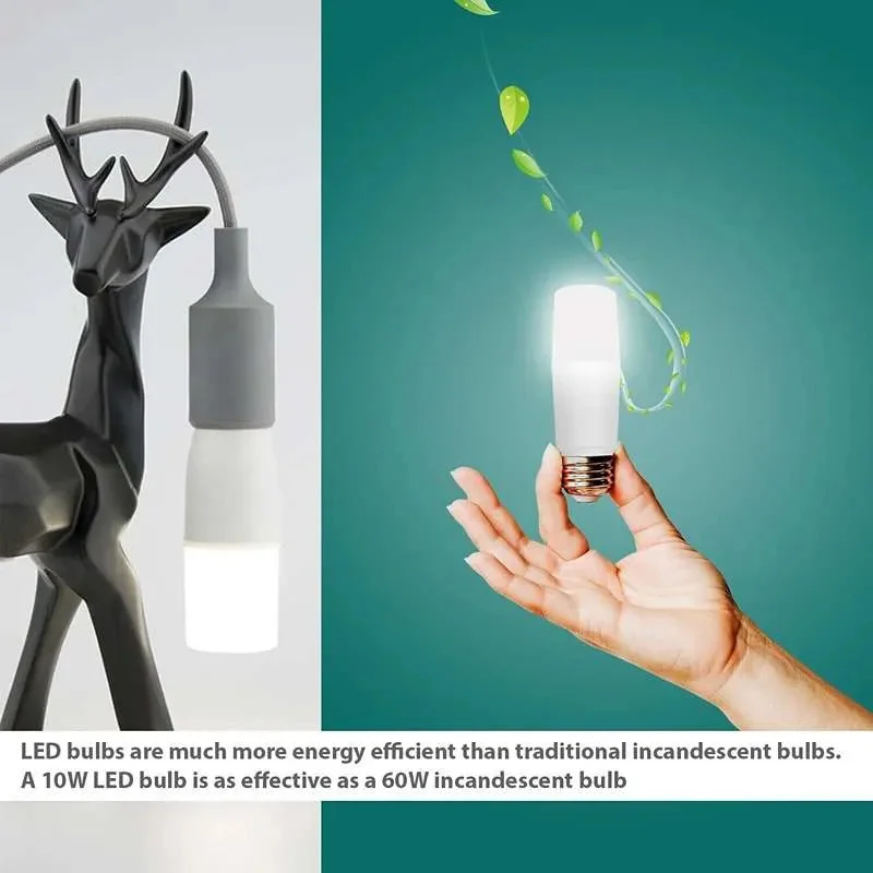 Three B22 LED stick bulbs in T37 shape showing 10W, 15W, and 20W wattage options with cool white light