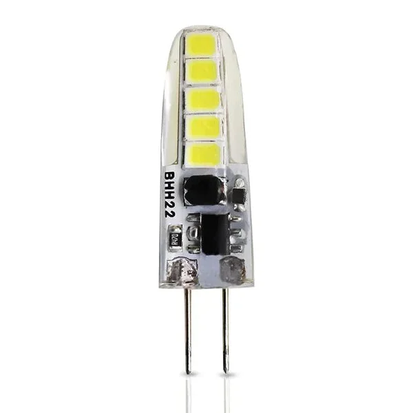 Non-dimmable LED bulb with G4 base, cone shape, cool white 6500K light, energy-saving 2W design for indoor use