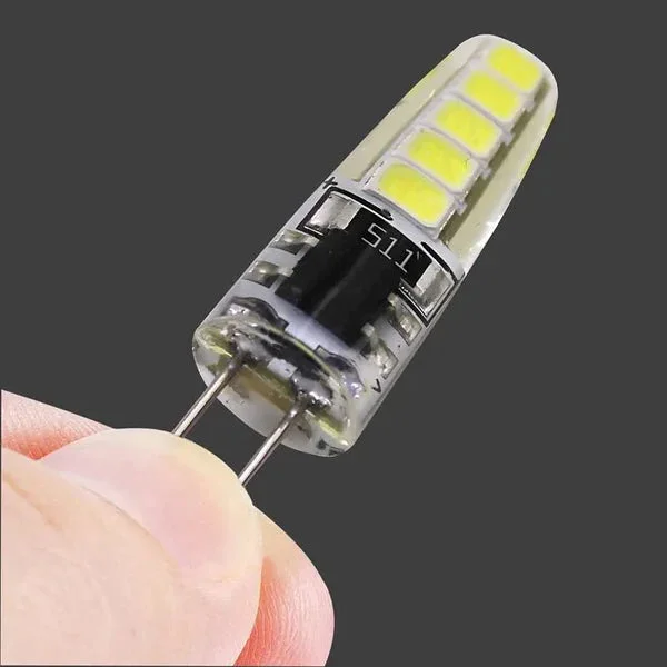 Compact G4 energy saving LED bulb with cool white light, silicone cover, and two-pin base for indoor lighting fixtures
