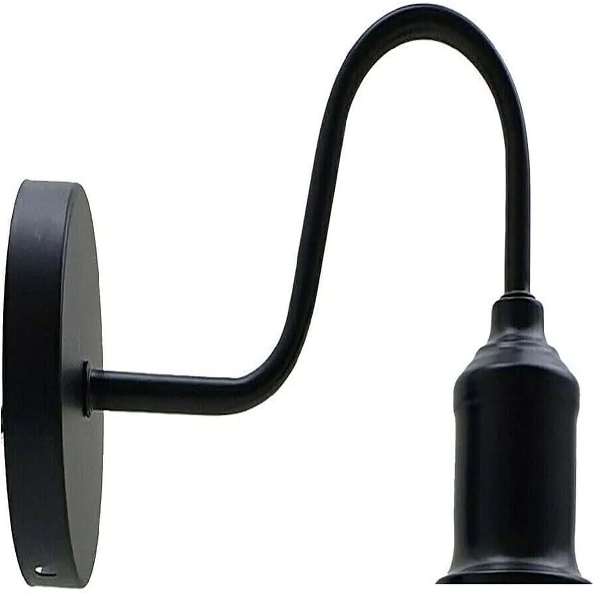 Black dome metal hardwired wall sconce with curved shade and swan neck, ideal for indoor industrial lighting