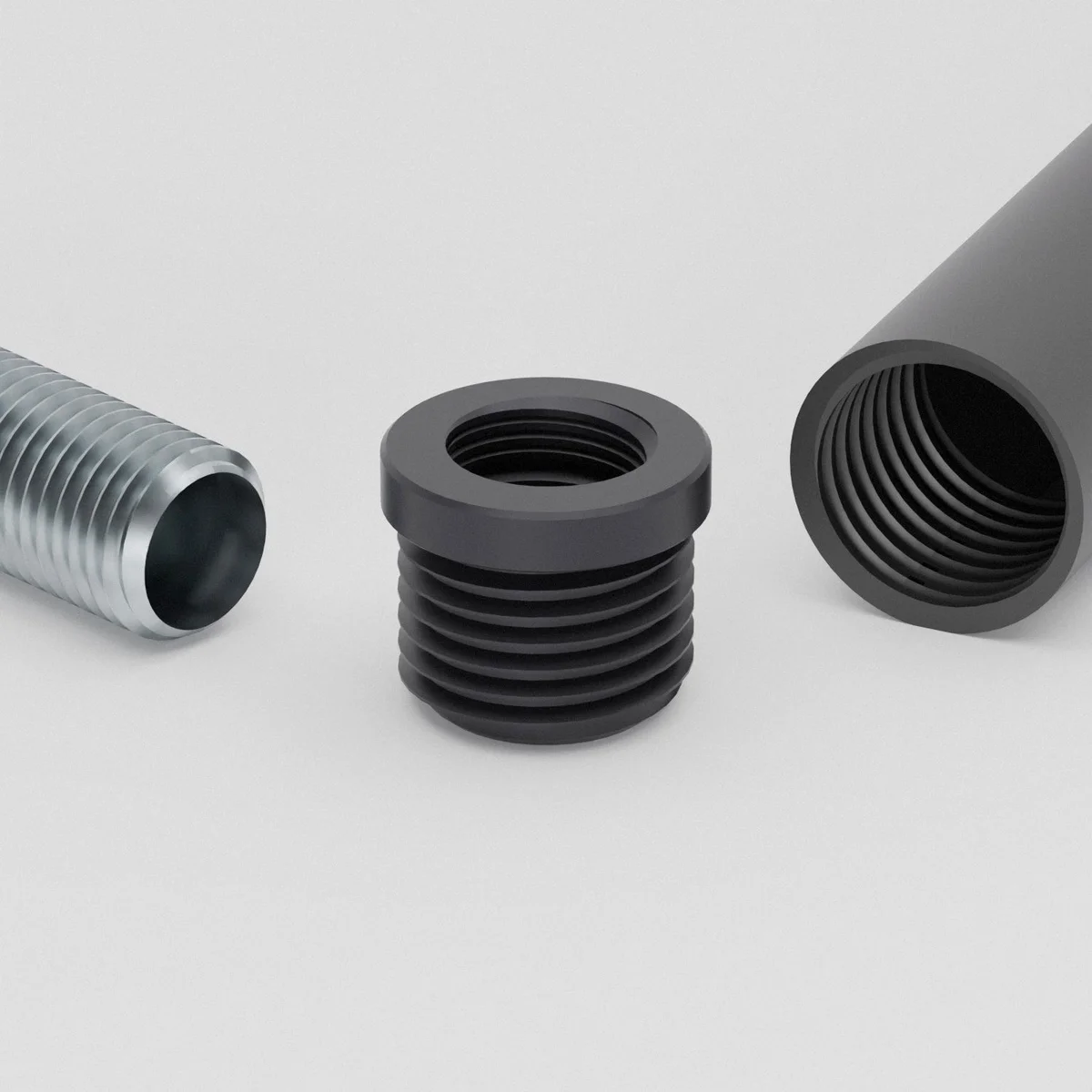 Metal M16 to M10 thread reducer bush converter showing male M16 and female M10 threaded ends for pipe fitting
