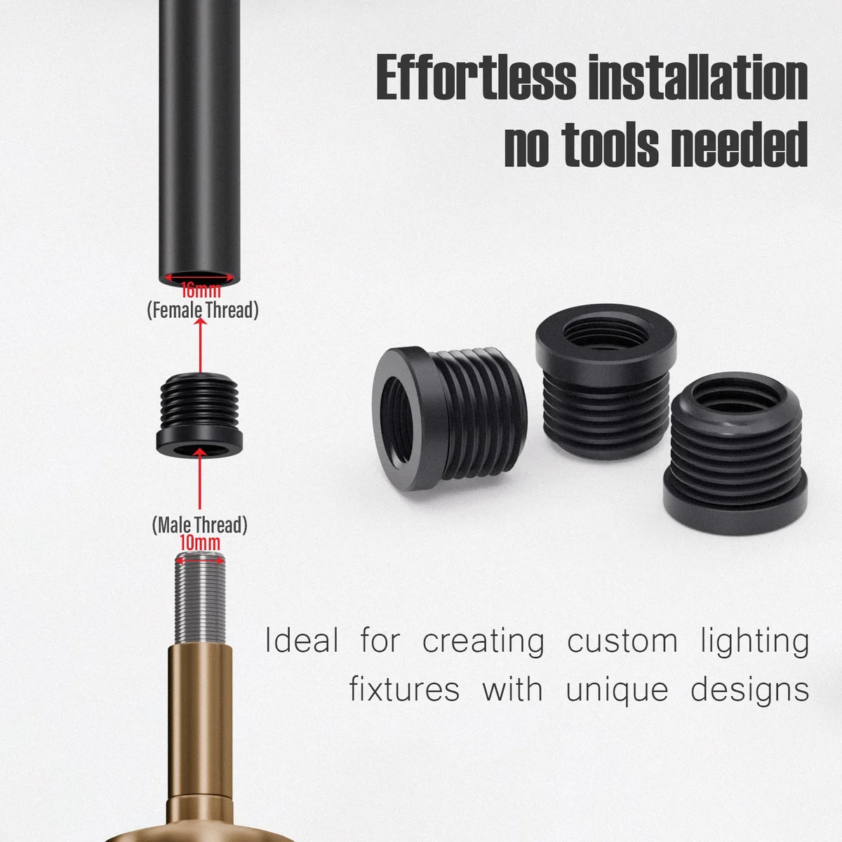 Metal M16 to M10 conduit pipe fitting bush reducer showing male to female threaded connector for pipe systems