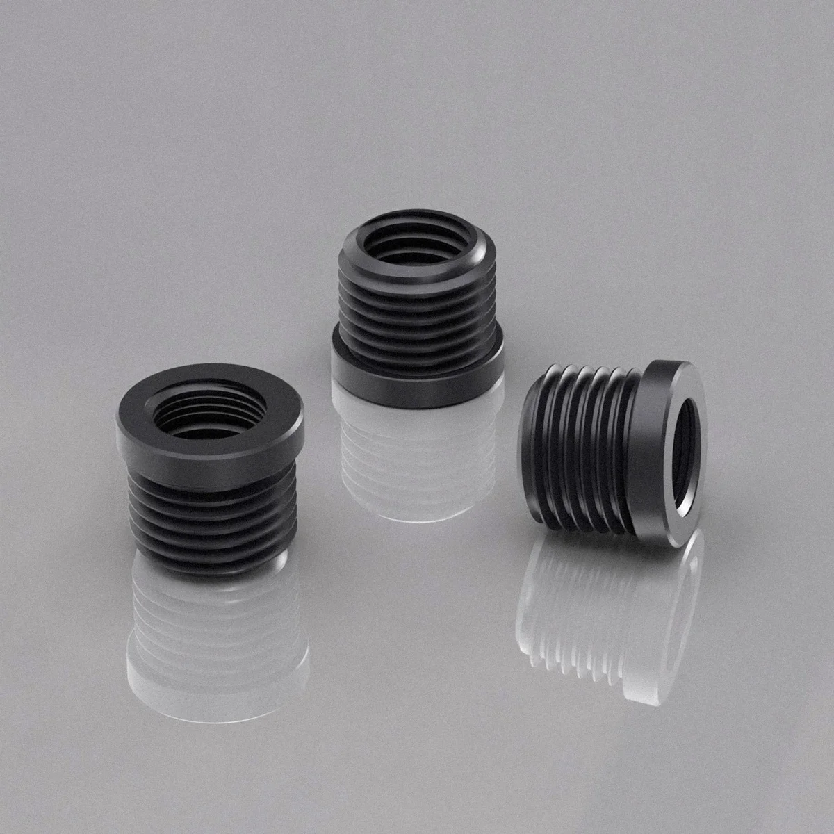 Metal M16 to M10 lighting pipe connector bush reducer showing male to female thread conversion detail
