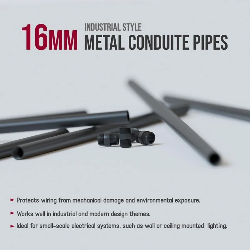 16mm black metal conduit pipe fitting with female threads for secure connection in custom frame or lighting projects