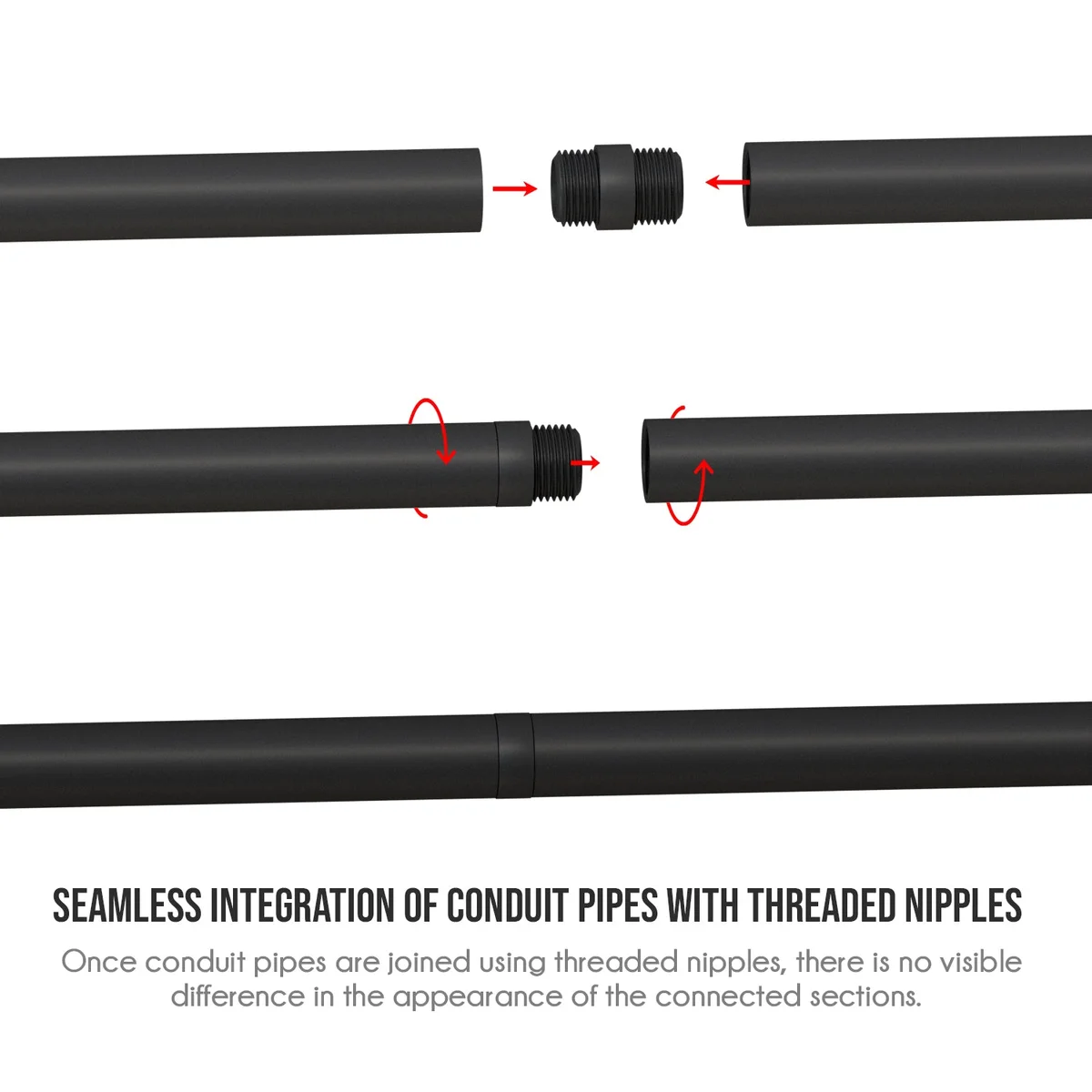 16mm black seamless steel retro conduit pipe fitting with female thread, shown on white background isolated