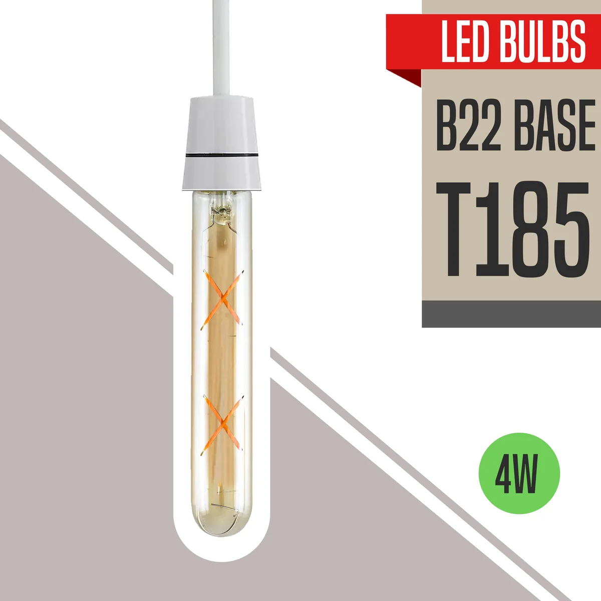 Vintage style 4W B22 bulb with T185 shape, warm white LED light, dimmable, glass body, designed for decorative use