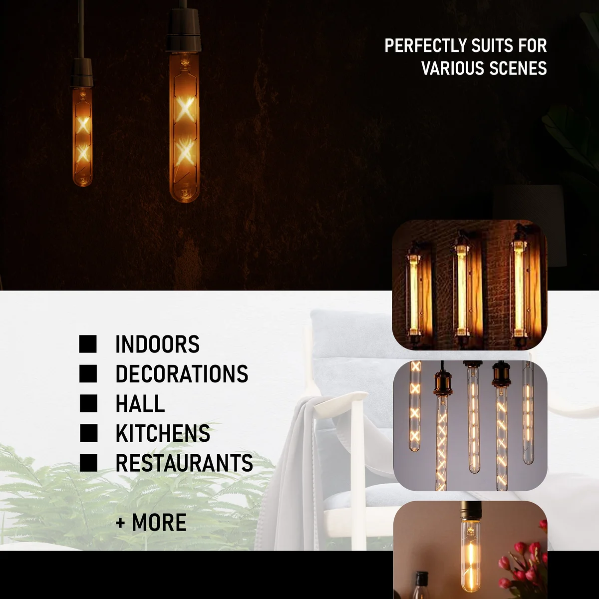 Vintage LED bayonet bulb T185 4W with B22 base glowing warm white light on a dark background