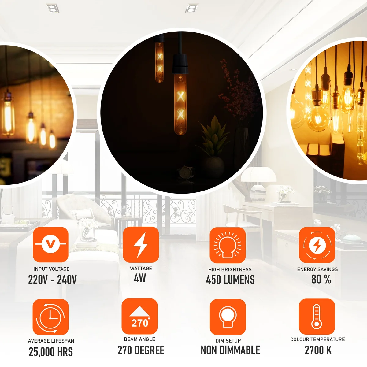 Vintage LED bayonet bulb T185 4W B22 socket with warm white light, glass body, dimmable decorative design