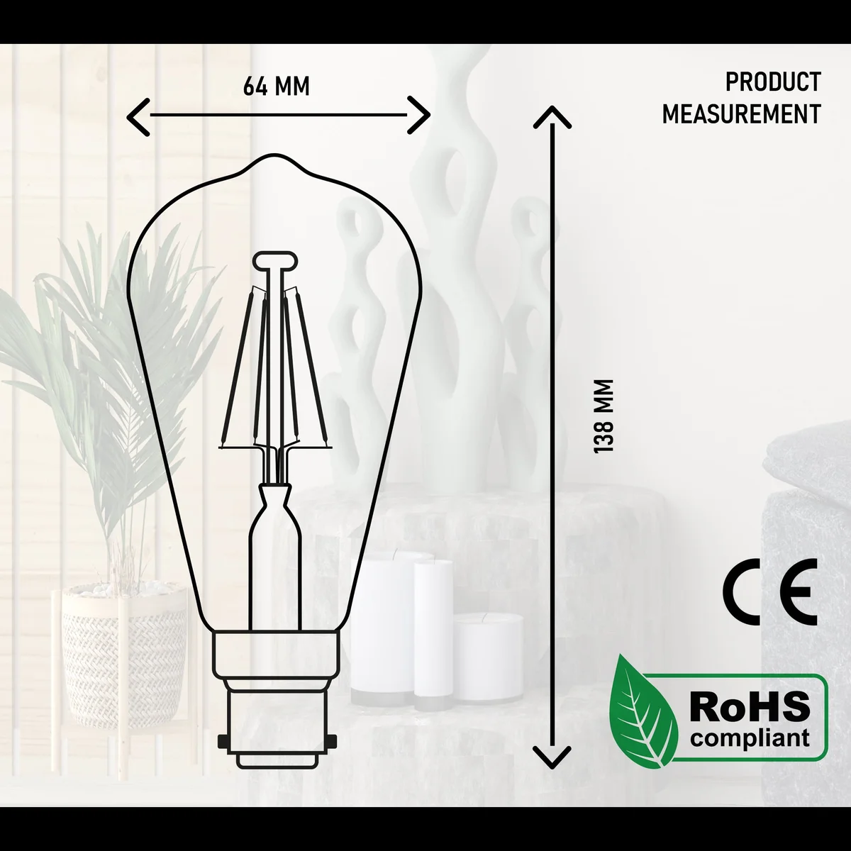 Vintage LED light bulb with E27 base, clear glass, and visible quad loop filament, warm white dimmable 4W design
