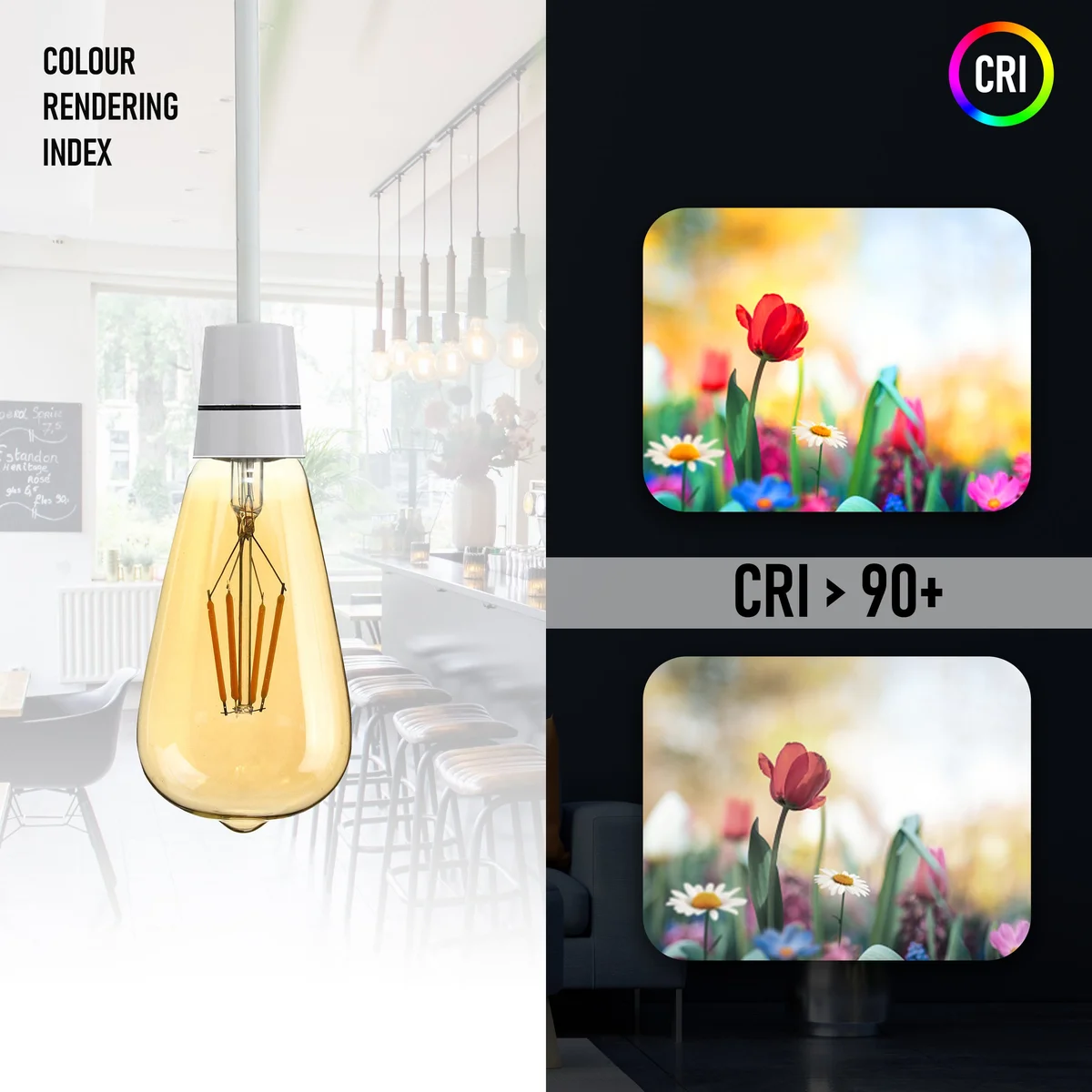 Vintage style dimmable LED filament bulb with E27 base, warm white light, and authentic quad loop filament design