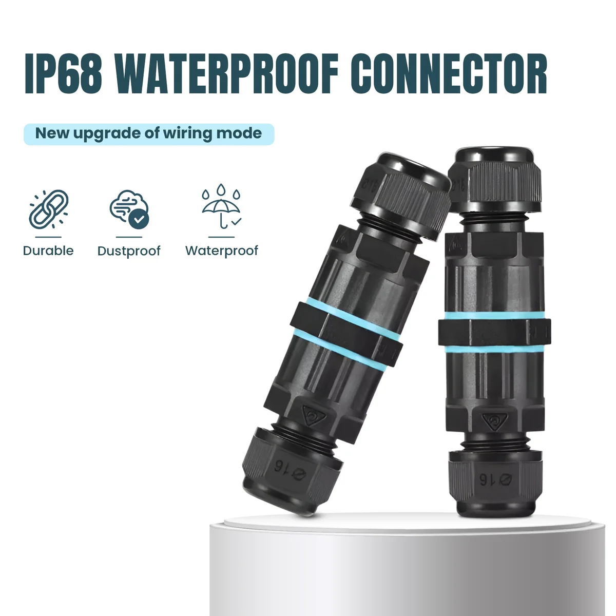Black IP68 weatherproof cable connector 3-way junction box with nylon shell and silicone sealing ring for outdoor use