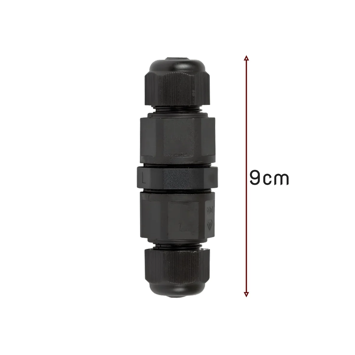 Black IP68 waterproof 3 way junction box with three cable entry points and silicone sealing ring for outdoor use