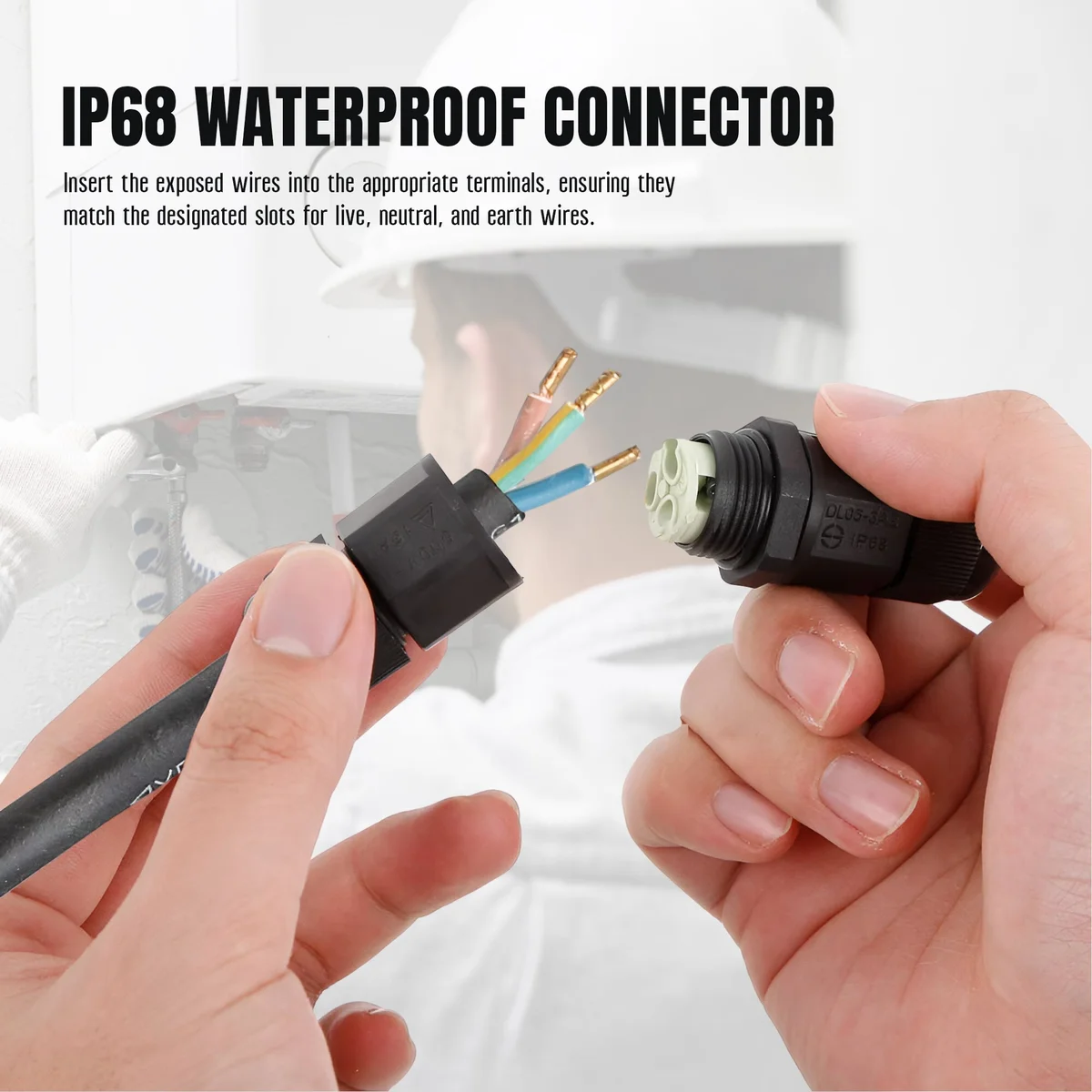 Black IP68 waterproof junction box with three cable entry points and durable nylon PA66 shell shown outdoors