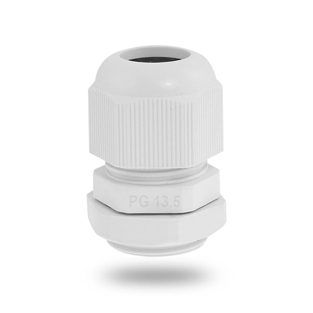 White and black nylon cable gland waterproof connector with IP68 rating for outdoor LED cable protection