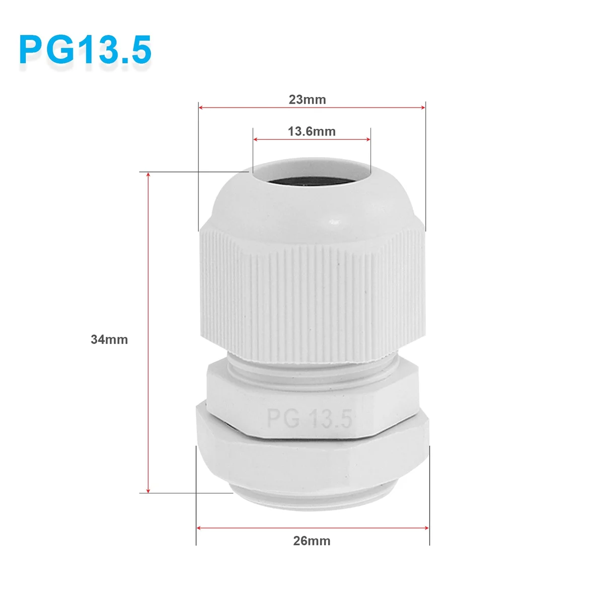 White and black waterproof cable connector made of nylon plastic with rubber gasket for cable sealing and protection