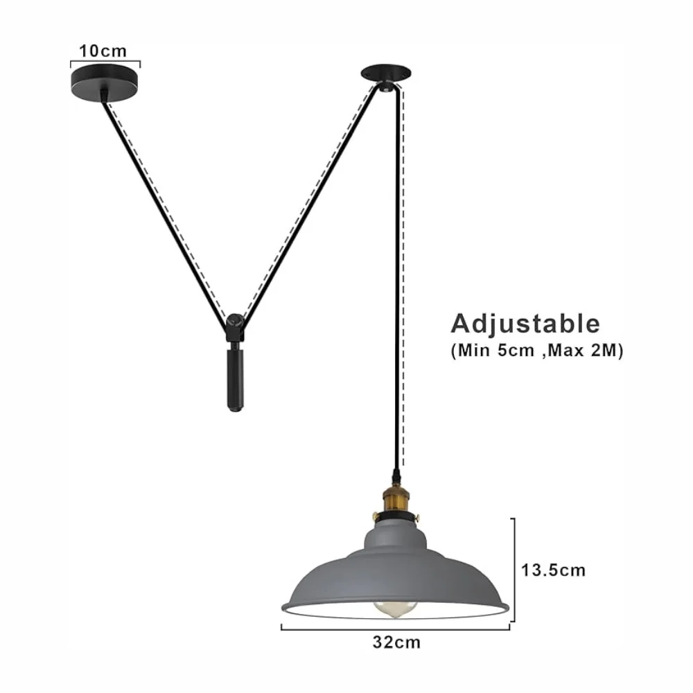 Black industrial one bulb pendant light with adjustable 195cm cable and metal spider design ceiling fixture