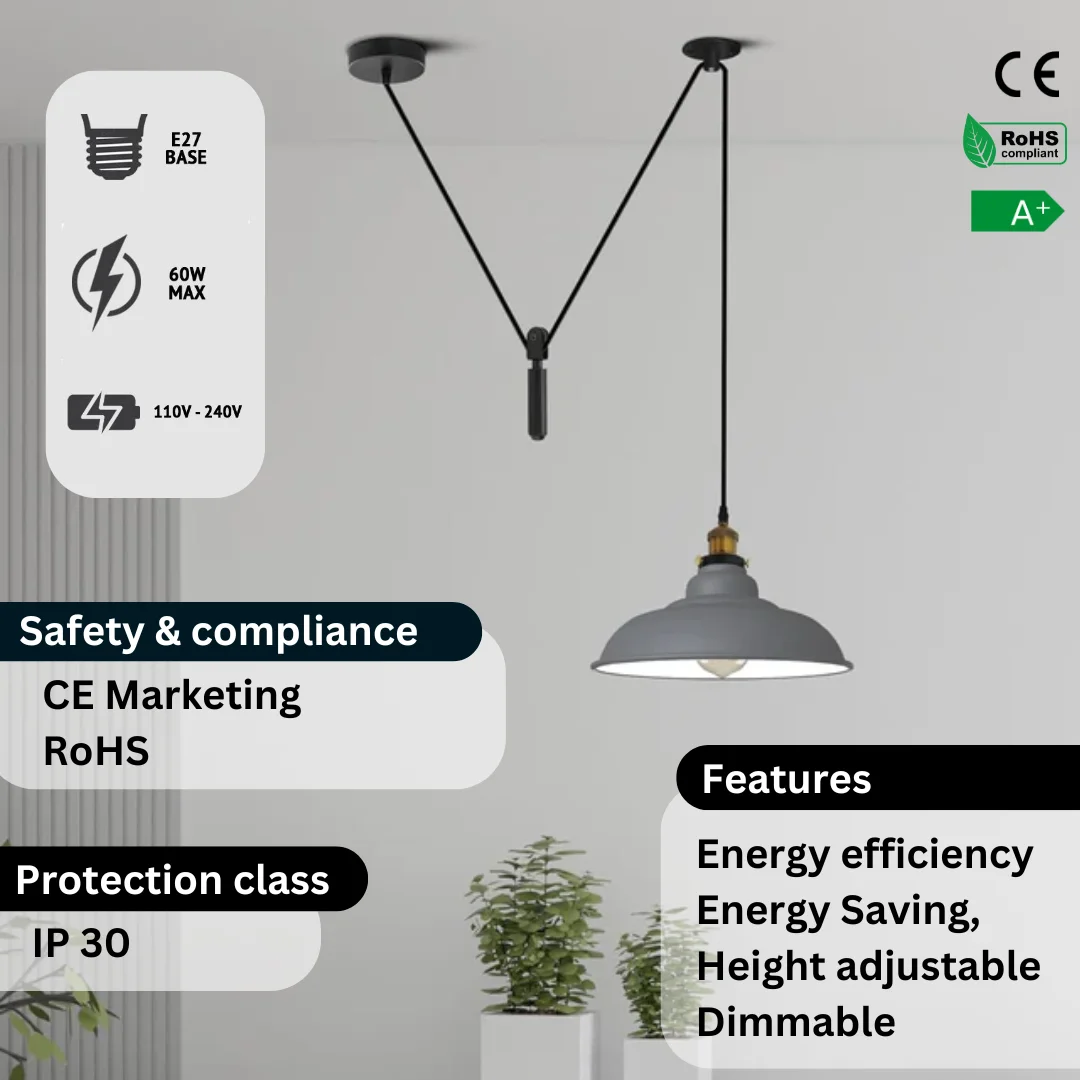 Black industrial adjustable ceiling light with one bulb, metal spider design, and 195cm adjustable cable hanging from ceiling