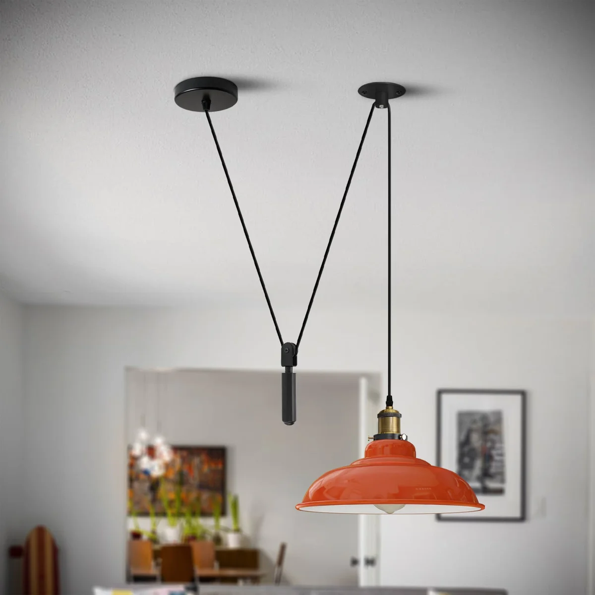 Black industrial style lighting with one bulb, adjustable 195cm cable, and metal spider design ceiling pendant light