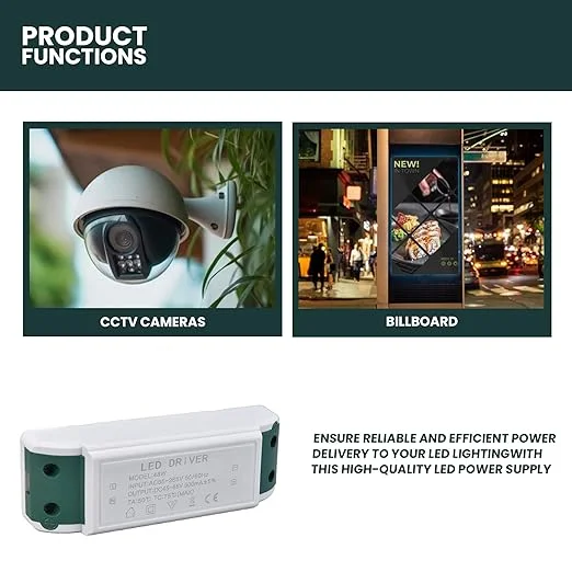 Compact black LED power supply 48w with screw terminals and plastic casing for constant current LED lighting applications