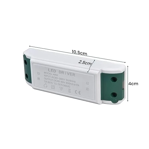 Compact black plastic AC DC LED driver with screw terminals and voltage labels for LED lighting applications