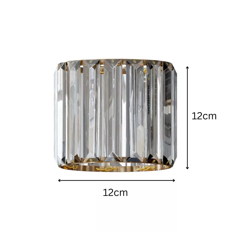Easy fit lamp shade, drum style crystal glass with chrome layer, lightweight, includes reducer plate, fits indoor E27 sockets.