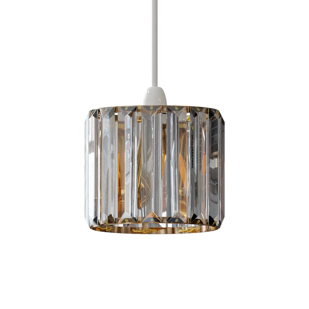 Crystal glass lamp shade with chrome layer, drum shape, fitting an E27 socket, ready for indoor use