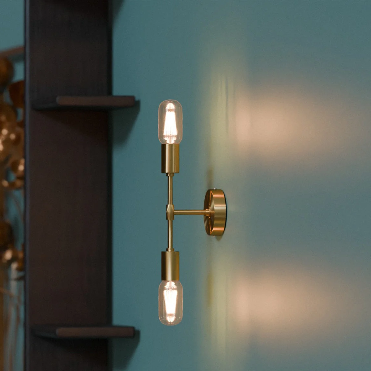 Dual socket industrial wall and ceiling light in satin nickel, energy efficient ceiling light with E27 fittings