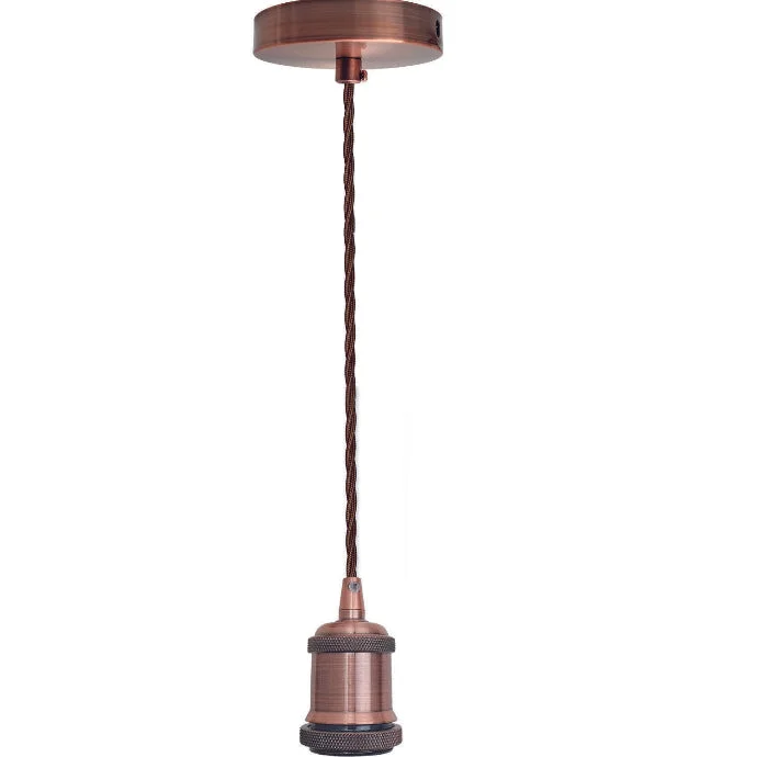 Plug-in pendant light with 2m twisted fabric flex cord and metal E27 lamp holder, vintage style ceiling light fixture