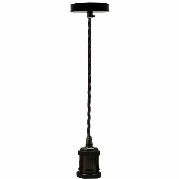 2m fabric flex pendant lamp with twisted braided cord and metal lamp holder for E27 bulbs, vintage style lighting accessory