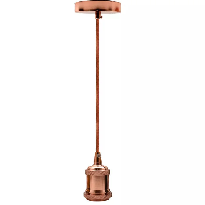 2m fabric flex pendant lamp with twisted braided cable and metal E27 holder hanging against white background