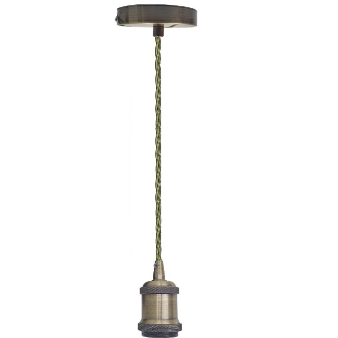 Fabric flex pendant lamp with 2m twisted braided fabric cord and metal E27 lamp holder, ceiling mounted installation