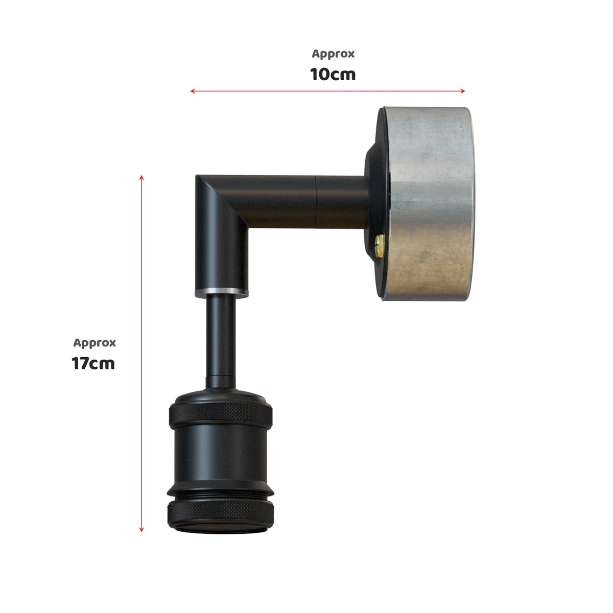 Black sharp elbow conduit pipe industrial wall light with E27 lamp holder mounted on white wall