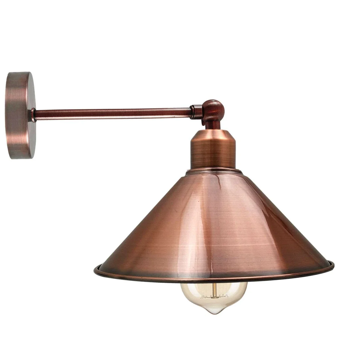 Industrial wall light with satin nickel finish, long arm, and adjustable cone shade for focused task lighting