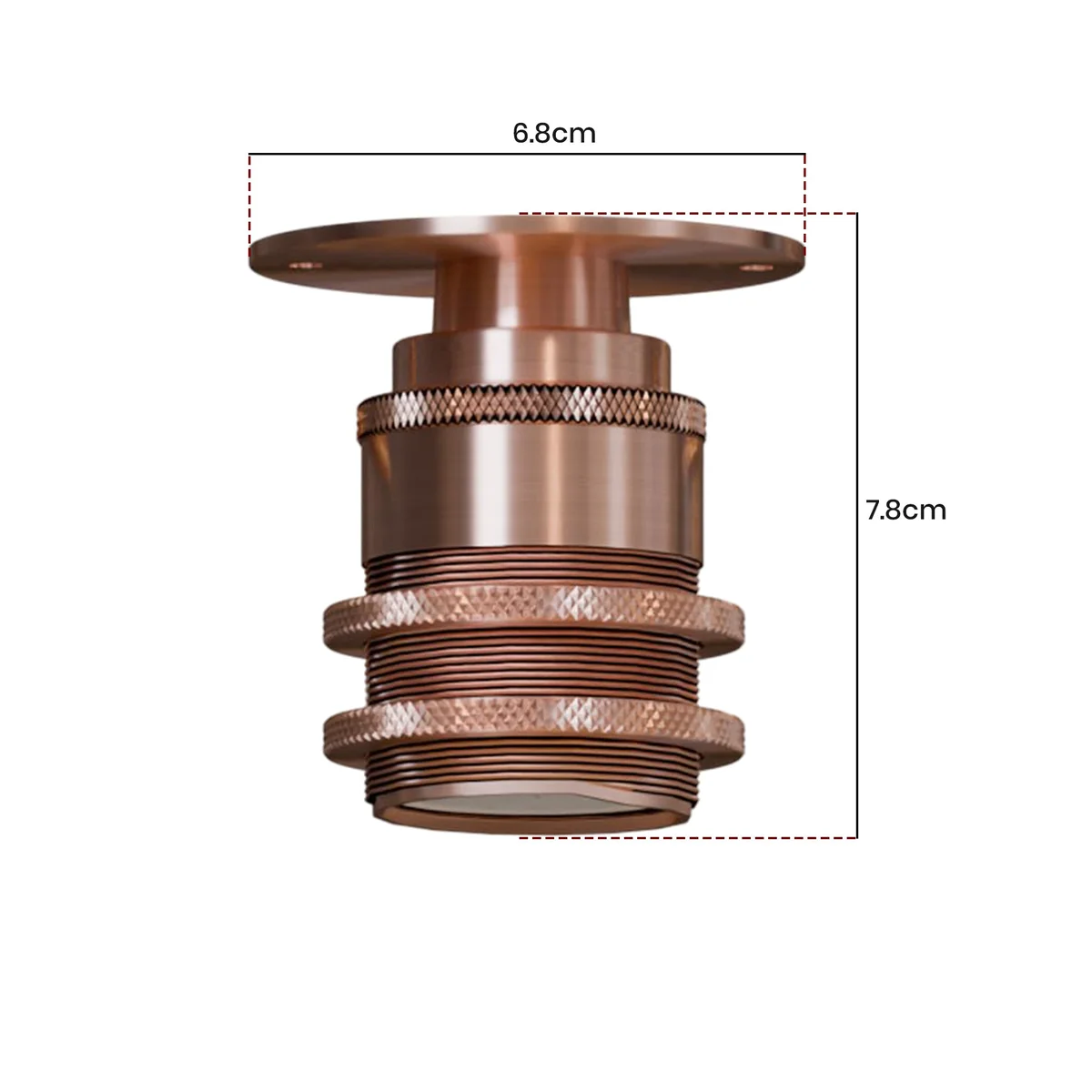 E27 Edison base socket metal batten lamp fitting with ceramic internal thread and ceiling plate, vintage style, polished finish