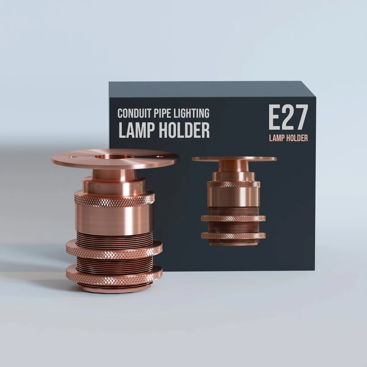 Metal bulb holder with ceramic threaded socket and polished metal finish, designed for E27 Edison base bulbs, shown from side angle