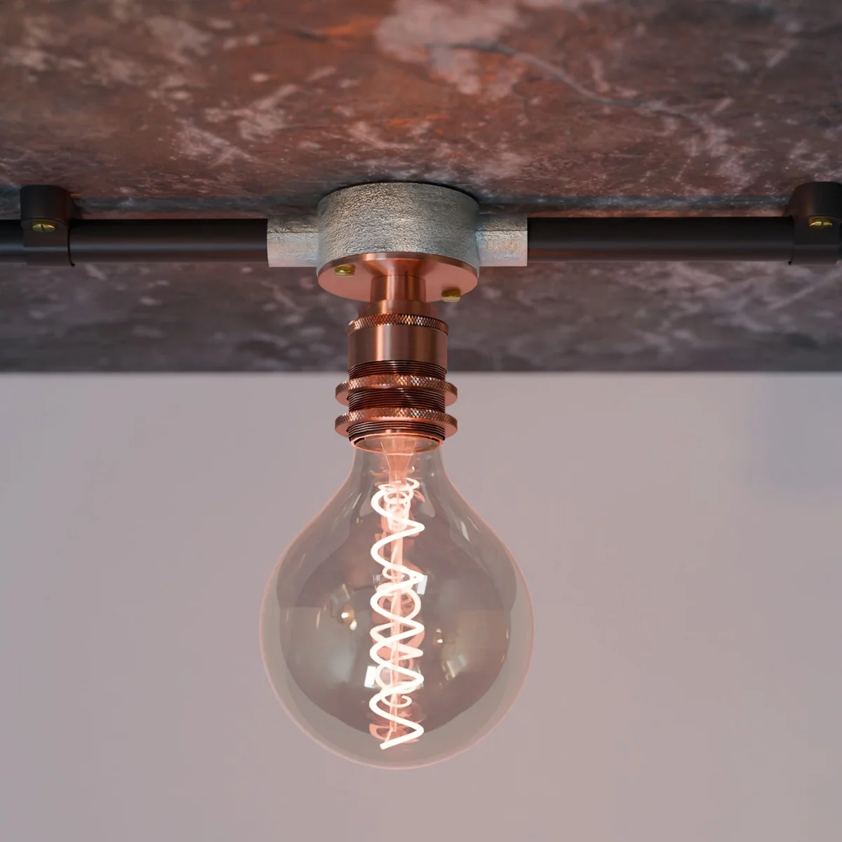 Vintage lamp fitting E27 ES bulb holder with ceramic thread and metal batten lamp fitting on white background