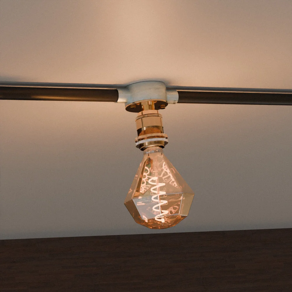 E27 bulb holder with ceramic thread, metal batten lamp fitting and ceiling plate, polished vintage style, 6.8cm diameter