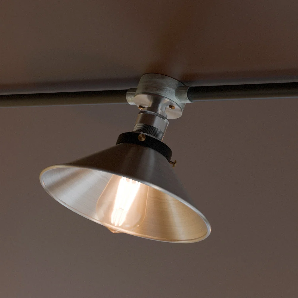 E27 bulb holder batten lamp fitting with ceramic thread and metal body, shown with ceiling plate for installation