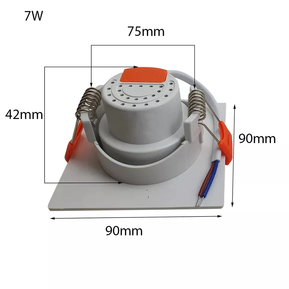 Modern ultra slim recessed LED ceiling spot light angled in white ceiling, showcasing cool white illumination effect