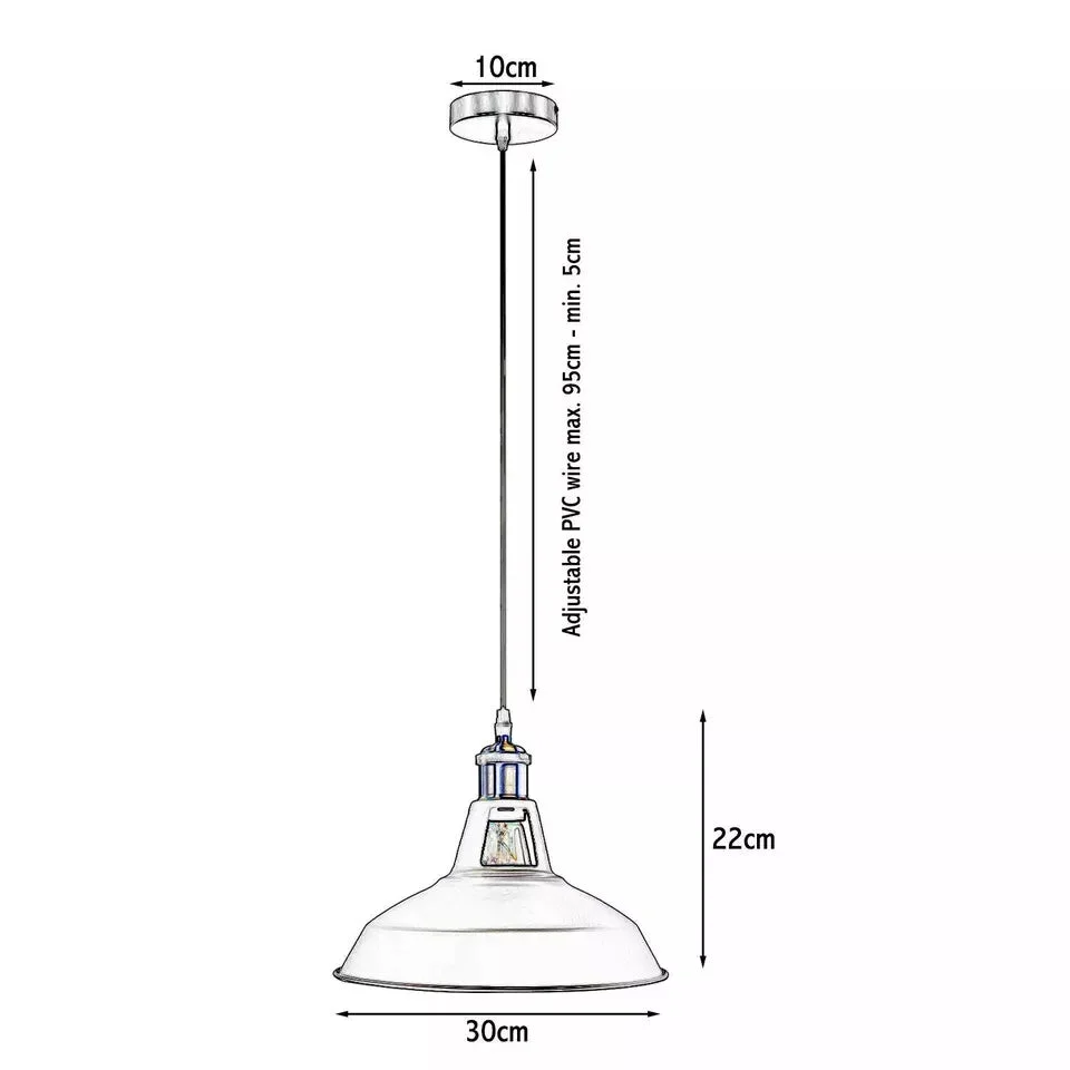 Retro metal pendant light with barn slotted shade hanging from adjustable 95cm cable, ceiling mounted downlight design