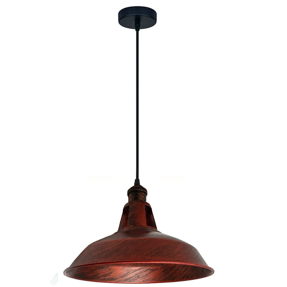 Retro metal barn slotted shade adjustable ceiling light hanging from a white ceiling with 95cm cable length