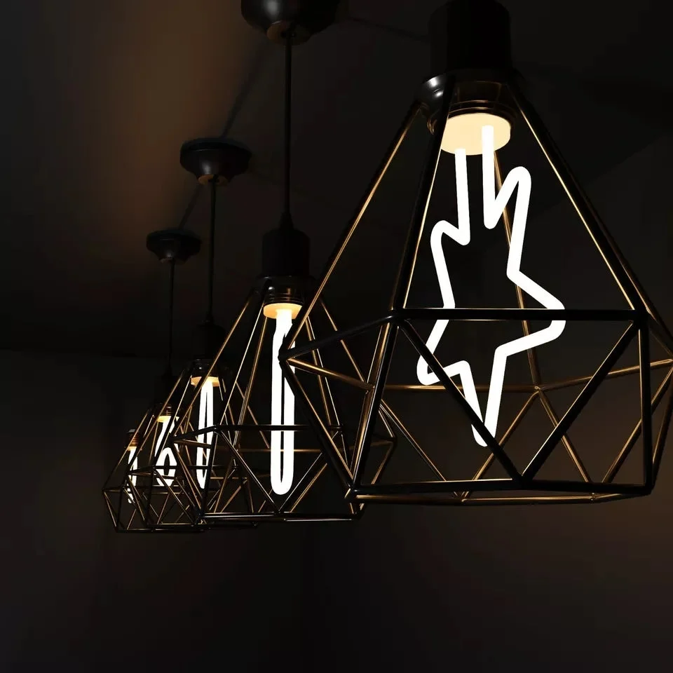 Energy efficient bulbs shaped like stars, trees, hearts, and snowflakes glowing warm white 2700K with E27 base